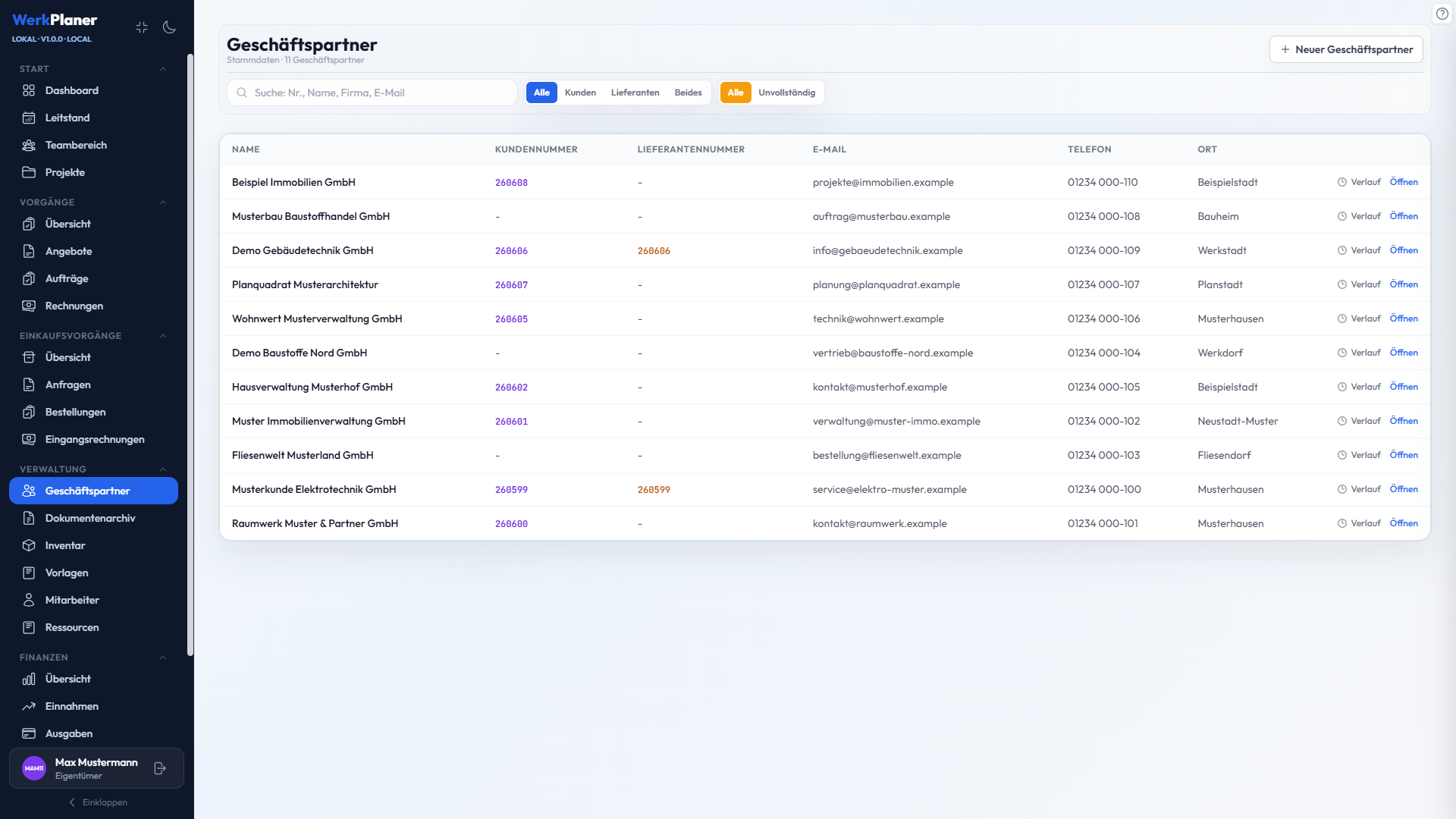 Kundenverwaltung Screenshot